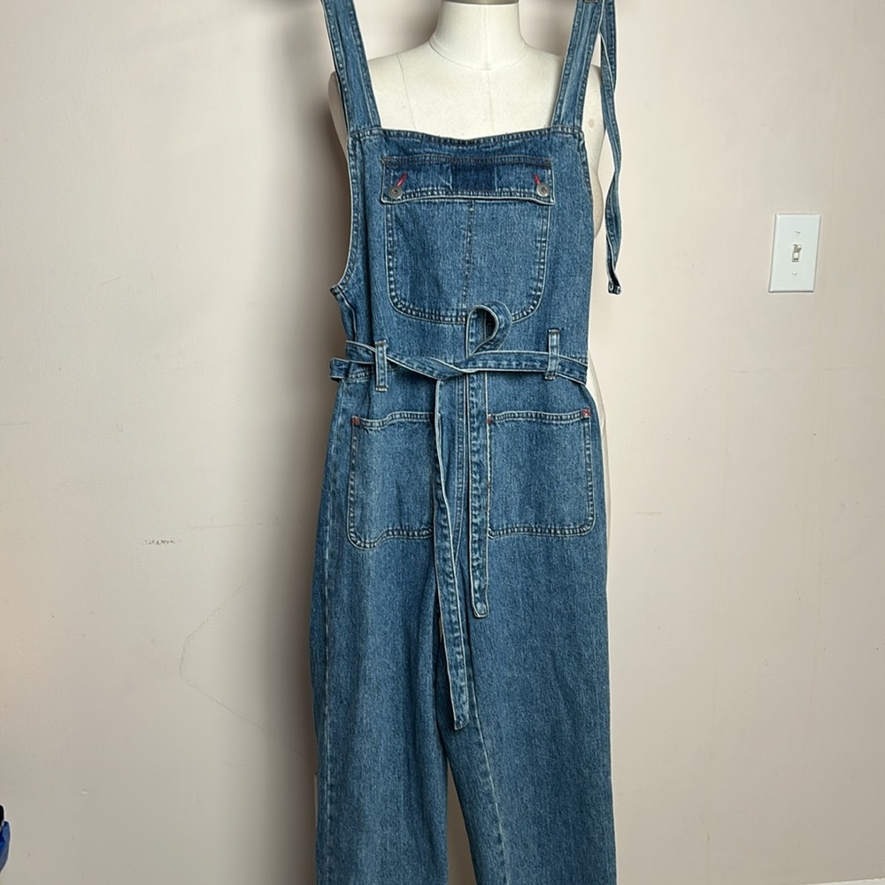 Vintage denim overall jumpsuit front pockets straight leg size small